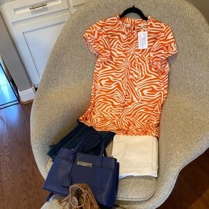 Boutique NWT Orange and White Blouse Sz L and M